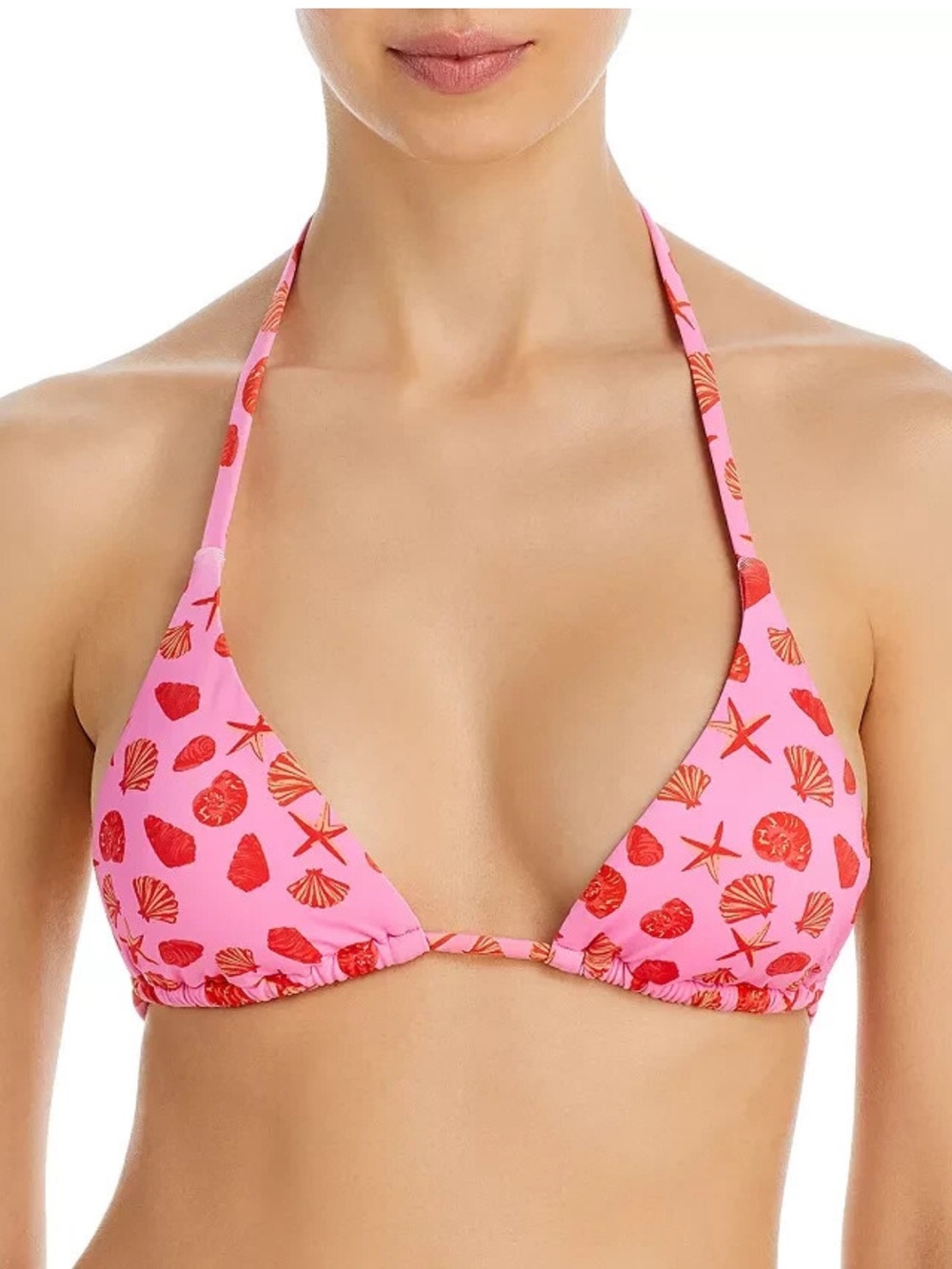 Aqua Pink & Red Shell-Print Triangle Bikini Top XS